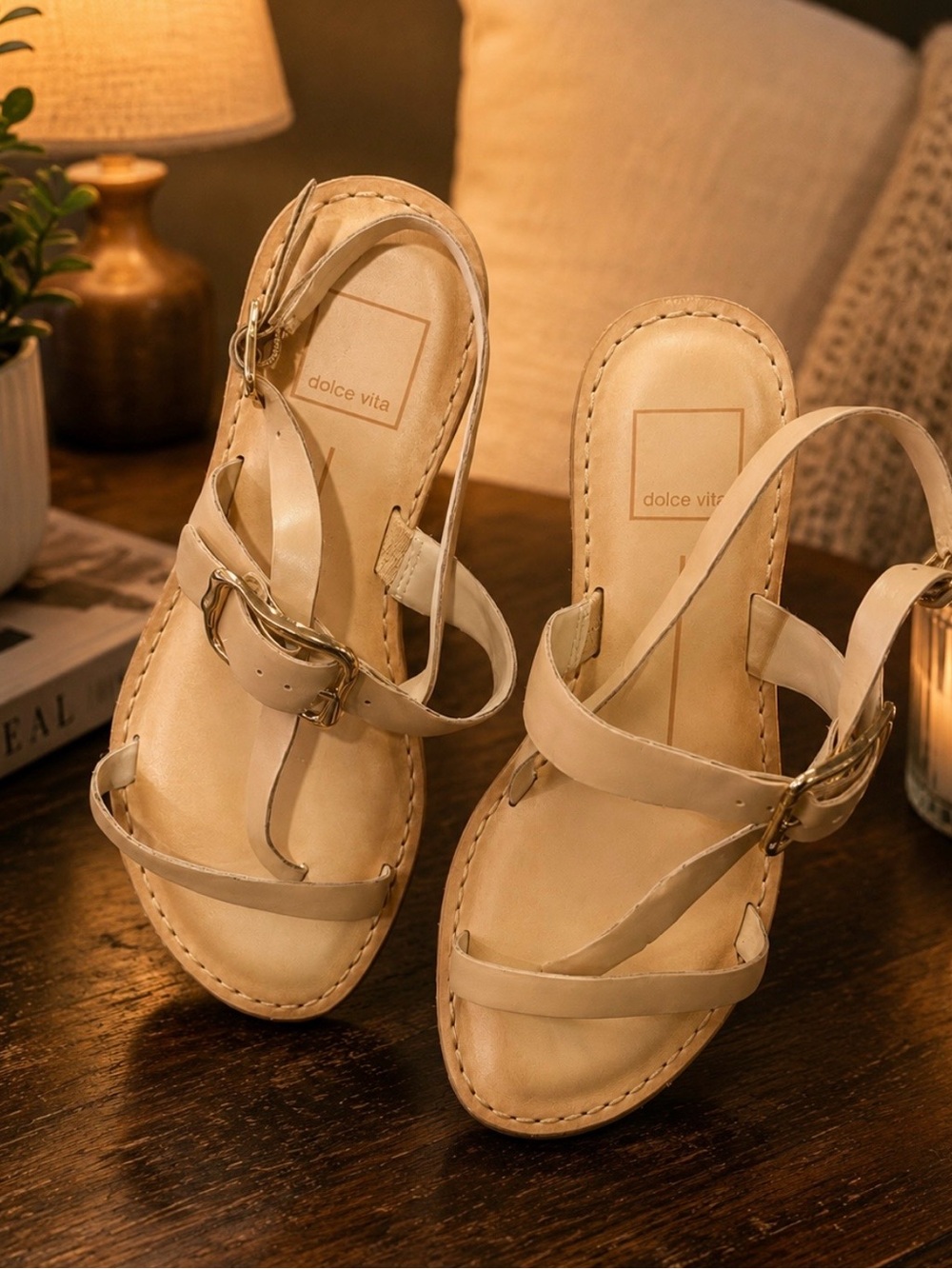 Dolce Vita Neutral Tan Leather Buckle Strappy Sandals